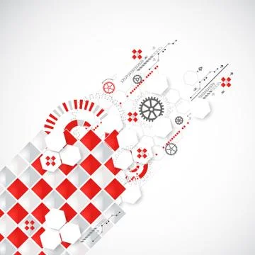 Abstract technology background with red squares and elements. 스톡 일러스트