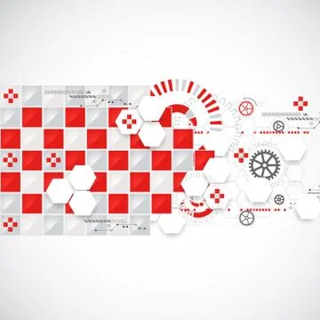 Abstract technology background with red squares and elements. 스톡 일러스트