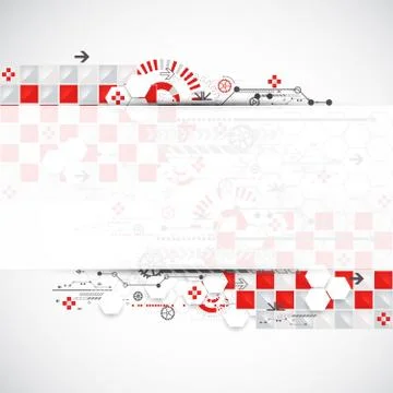 Abstract technology background with red squares and elements. 스톡 일러스트