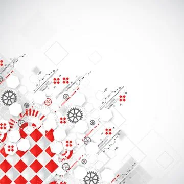 Abstract technology background with red squares and elements. Stock Illustration