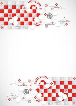 Abstract technology background with red squares and elements. 스톡 일러스트