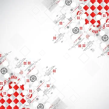 Abstract technology background with red squares and elements. Stock Illustration