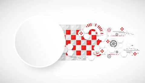 Abstract technology background with red squares and elements. 스톡 일러스트