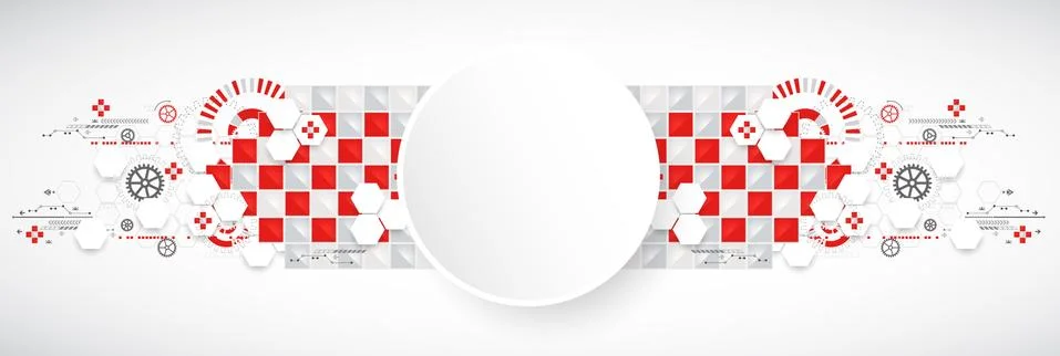 Abstract technology background with red squares and elements. 스톡 일러스트