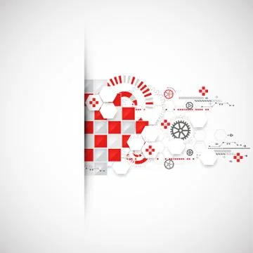 Abstract technology background with red squares and elements. 스톡 일러스트