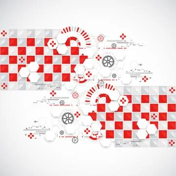 Abstract technology background with red squares and elements. 스톡 일러스트