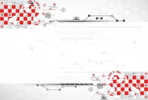 Abstract technology background with red squares and elements. Stock Illustration