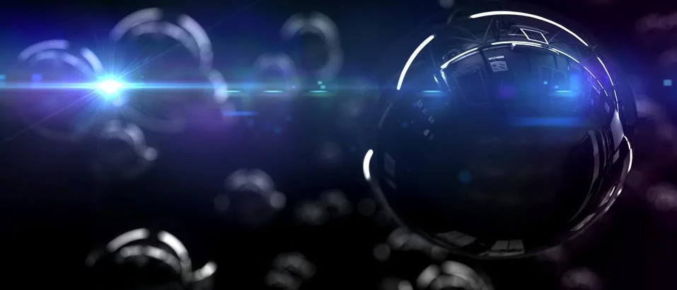 Abstract technology background of reflective spheres. 3d render Stock Illustration