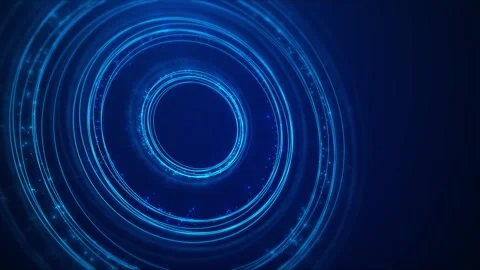 Abstract technology background rotating blue glowing circles dashed lines and Stock Footage 312025560