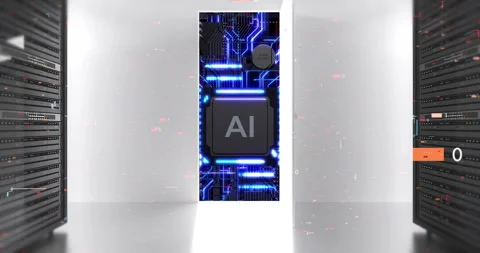 Abstract technology background with server room and central processing unit. Stock Footage 332280065