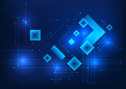 Abstract technology background uses square geometric shapes along with circ.. Stockillustratie