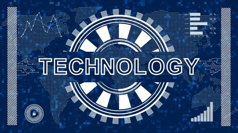 Abstract technology background with various graphic elements on world map Illustrazione stock