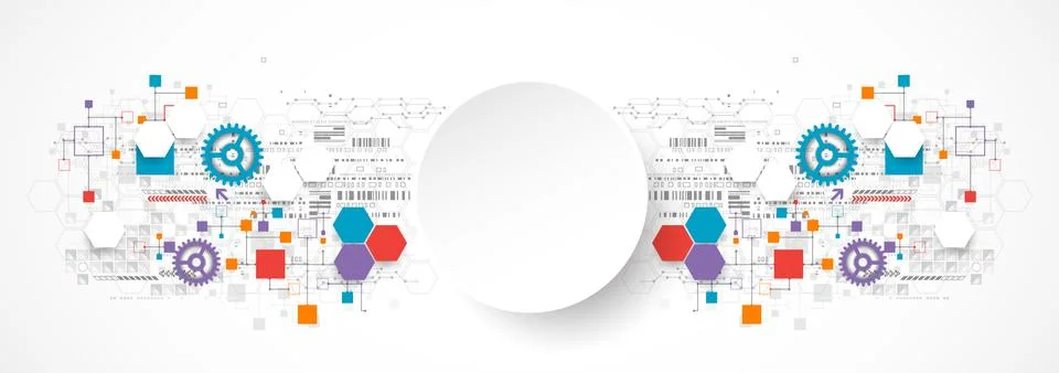 Abstract technology background with various technological elements. Stock Illustration