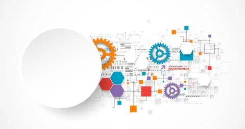 Abstract technology background with various technological elements. Stockillustratie