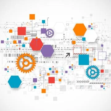 Abstract technology background with various technological elements. Stockillustratie