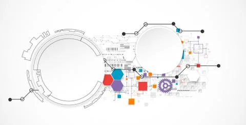 Abstract technology background with various technological elements. Stockillustratie