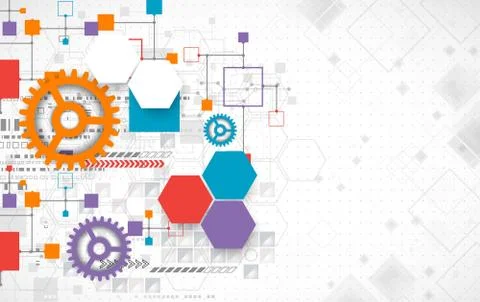 Abstract technology background with various technological elements. Stock Illustration