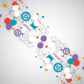 Abstract technology background with various technological elements. Stock Illustration