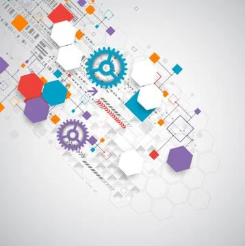 Abstract technology background with various technological elements. Stock Illustration
