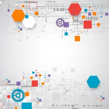 Abstract technology background with various technological elements. Stock Illustration