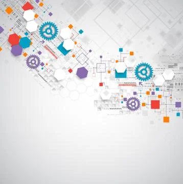 Abstract technology background with various technological elements. Stock Illustration