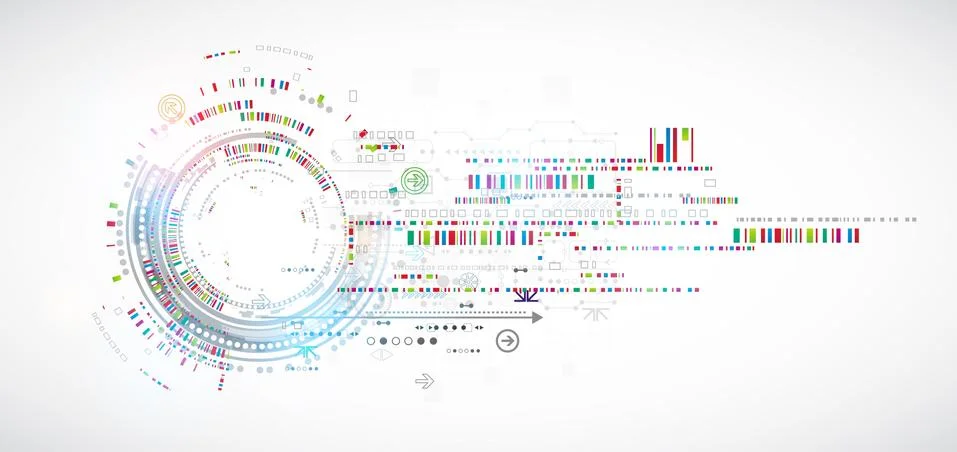 Abstract technology background with various technological elements. 스톡 일러스트