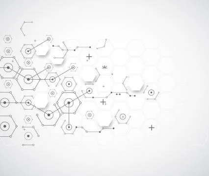 Abstract technology background with various technological elements. Stock Illustration