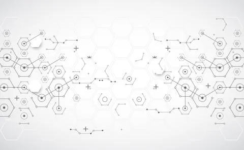 Abstract technology background with various technological elements. Stock Illustration