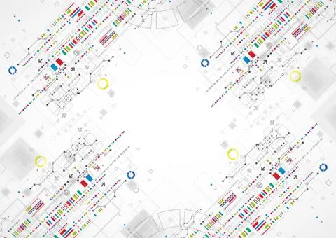 Abstract technology background with various technological elements Stock Illustration