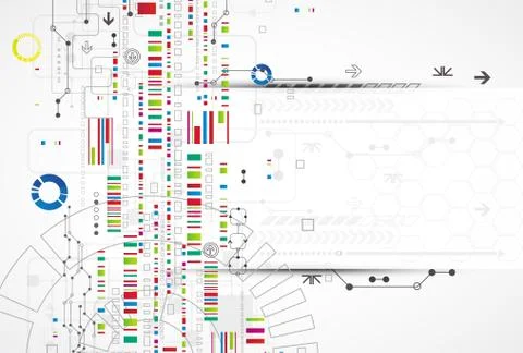 Abstract technology background with various technological elements Stock Illustration