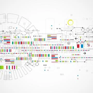 Abstract technology background with various technological elements Stock Illustration