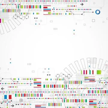 Abstract technology background with various technological elements Illustrazione stock