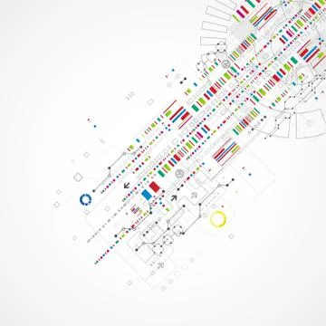 Abstract technology background with various technological elements Illustrazione stock