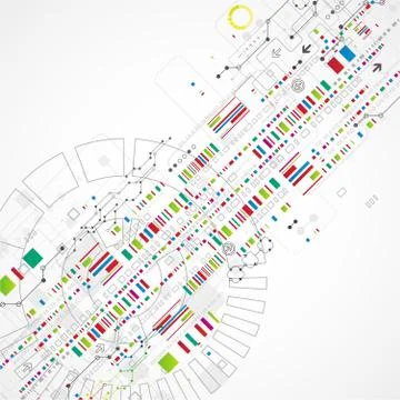 Abstract technology background with various technological elements Illustrazione stock
