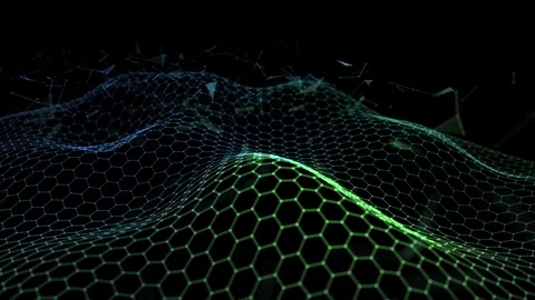 Abstract technology background with wavy color hexagonal grid on dark. Anal.. Stock Footage 345340611