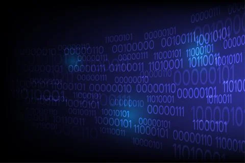 Abstract Technology binary code Big data Random blue digits wall on screen Stock Illustration