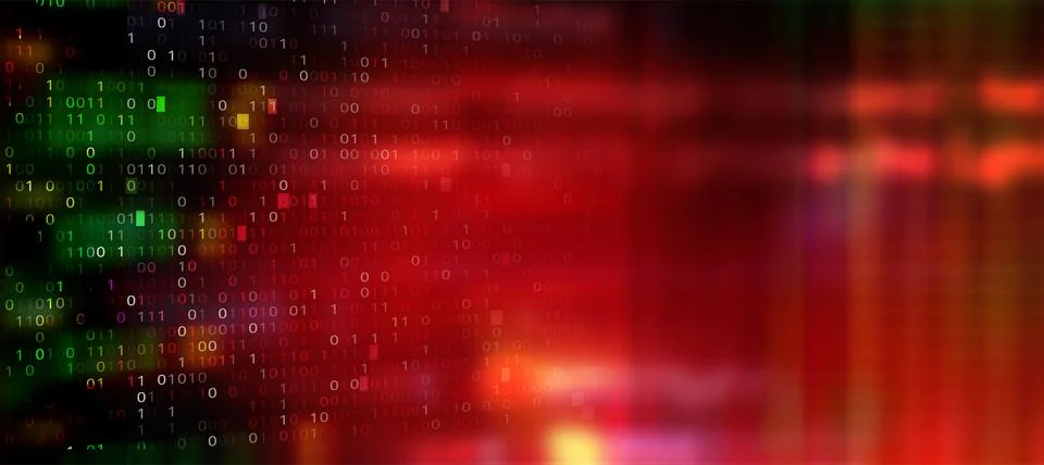 Abstract Technology Binary Code Dark Red Background. Cyber Attack, Ransomwa.. Illustrazione stock