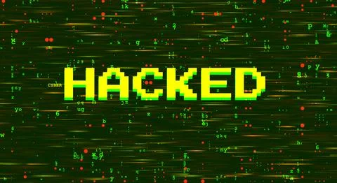Abstract technology binary code green background with title Hacked Stock Illustration