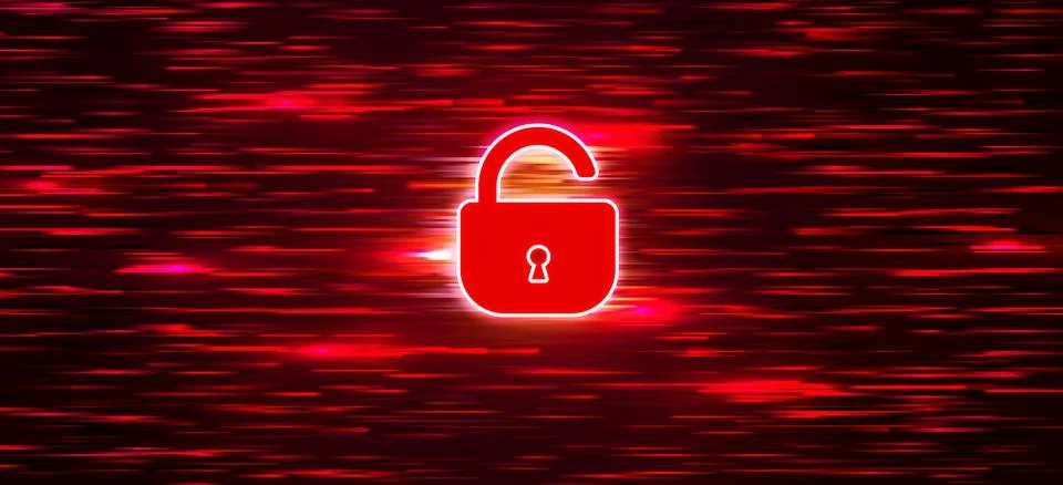 Abstract technology binary code red background with lock Illustrazione stock