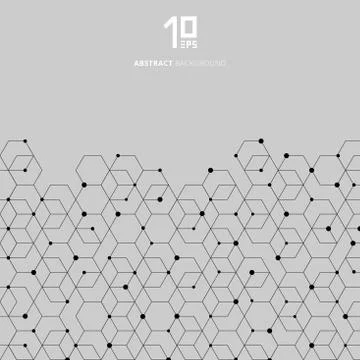 Abstract technology black hexagons pattern and node connection on gray backgr Stock Illustration