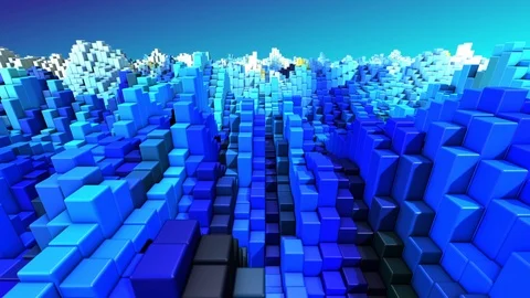 Abstract technology blue and white 3D cubes geometric background render 4k UHD Stock Footage 104803878