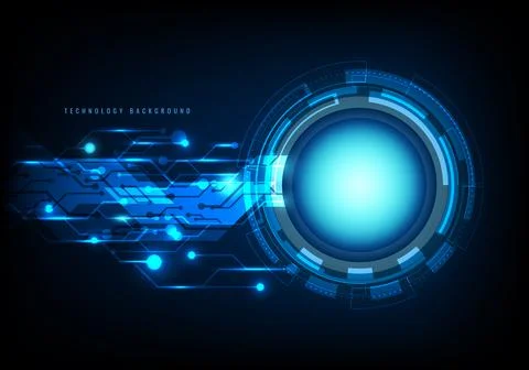 Abstract technology blue circle, light beam and circuit pattern on dark backg Stock Illustration