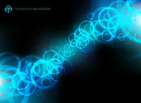 Abstract technology blue circles motion on black background. Stock Illustration