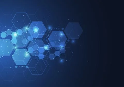 Abstract technology blue hexagons pattern background for Network connection Illustrazione stock