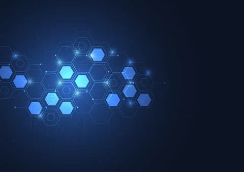 Abstract technology blue hexagons pattern background for Network connection Stock Illustration