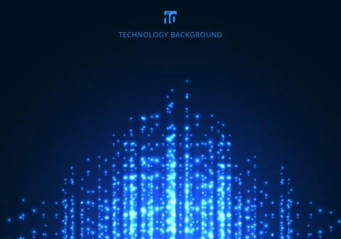 Abstract technology blue magic sparkling glitter particles lines on dark back Stock Illustration