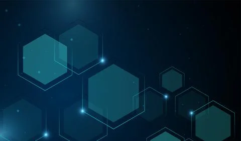 Abstract Technology blue Polygons lins with light effects glow on black bac.. Stock Illustration