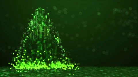 Abstract Technology Christmas Tree Background - Green Loopable Animation 4k. Stock Footage 70362766