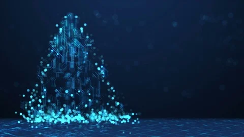 Abstract Technology Christmas Tree Background - Blue Loopable Animation 4k. Stock Footage 70362924