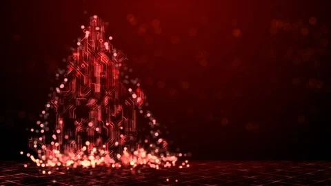 Abstract Technology Christmas Tree Background - Red Loopable Animation 4k. Stock Footage 70364537